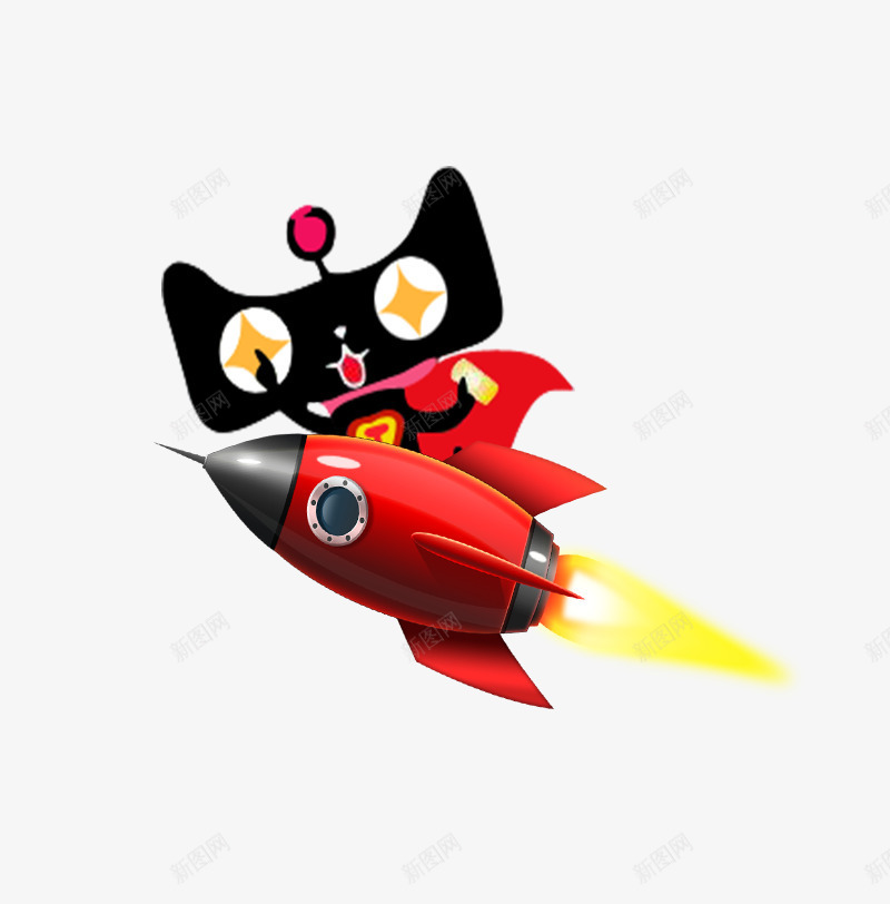 坐在火箭上的天猫png免抠素材_88icon https://88icon.com 免抠 冲天 天猫素材 火箭 红色