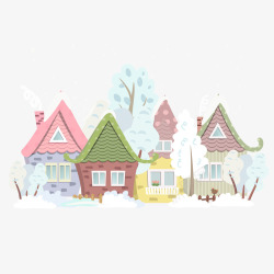 手绘冬季房屋场景图矢量图素材