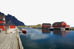 矢量立体码头立体建筑挪威北部渔港高清图片