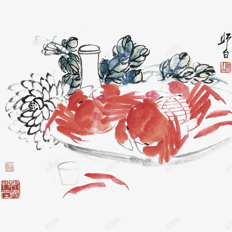 水墨画菊花和蟹png免抠素材_88icon https://88icon.com 中国风 墨菊花 大闸蟹 广告设计 水墨蟹 海报设计 美食 螃蟹 蟹 蟹文化 设计