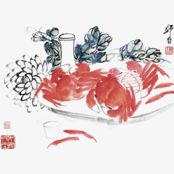 蟹文化水墨画菊花和蟹高清图片