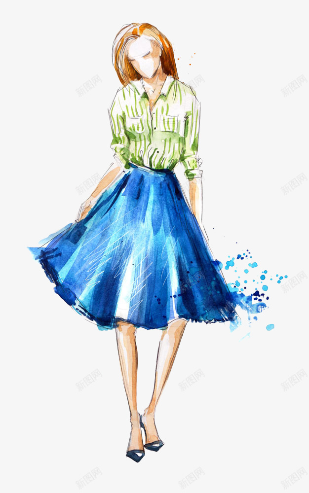 手绘水彩蓝色裙装模特png免抠素材_88icon https://88icon.com 手绘 模特 水彩 美女 蓝色 裙装