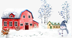 雪景插画卡通冬天唯美雪景插画高清图片