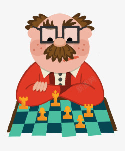 扁平化下棋的老爷爷素材