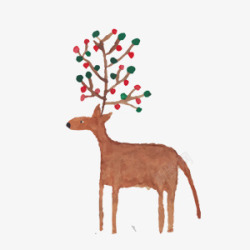 手绘水彩圣诞鹿素材