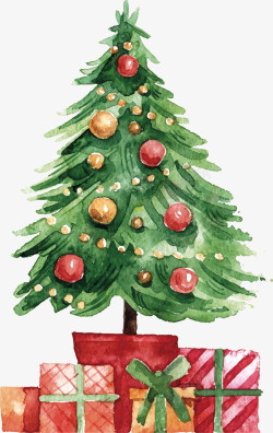 水彩圣诞树水彩手绘圣诞树矢量图高清图片