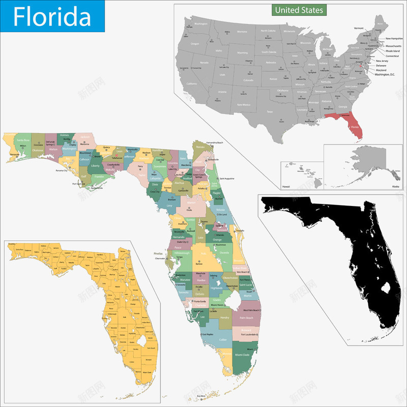 美国佛罗里达州地图png免抠素材_88icon https://88icon.com 世界地图 佛罗里达州 美国