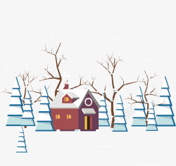 大雪中的小屋矢量图素材