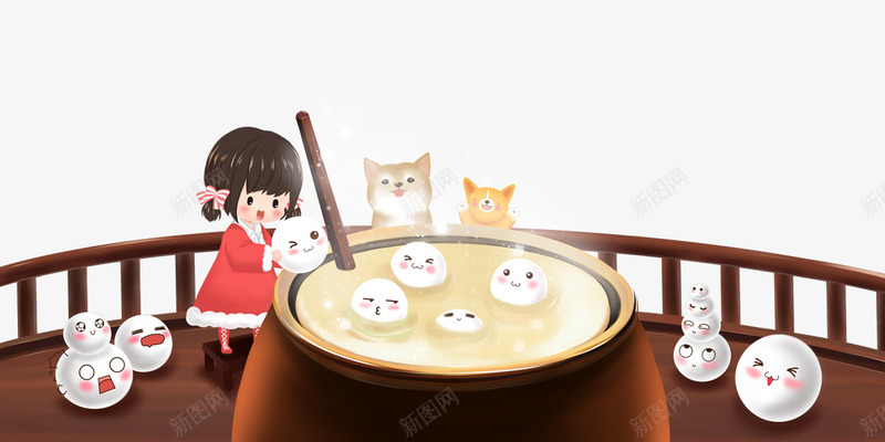 卡通插图元宵节插画装饰png免抠素材_88icon https://88icon.com 元宵节 卡通插图 可爱女孩 插画 汤圆 狗年 装饰