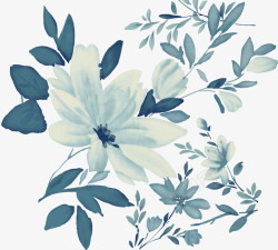 手绘蓝色水彩纹理花朵素材