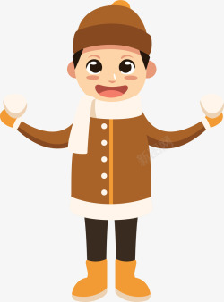 冬季玩雪球卡通冬天冬季棕色衣服男孩矢量图高清图片