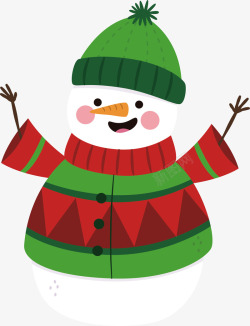 圣诞节雪屋手绘卡通穿红绿衣服雪人高清图片