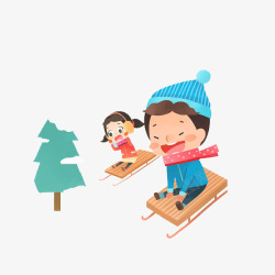 孩子在雪地上滑雪素材