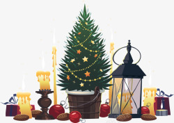 圣诞树与圣诞蜡烛矢量图素材
