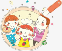 做蛋糕的一家人素材