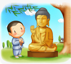 佛教僧侣卡通插图僧侣拜佛高清图片