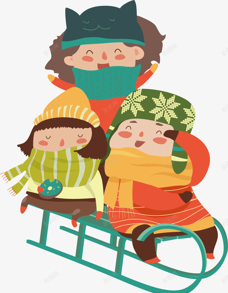 滑雪橇的孩子矢量图ai免抠素材_88icon https://88icon.com 冬天 卡通手绘 孩子 小人 水彩 玩耍 矢量图 雪橇 高兴