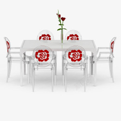 白色红花简单复古北欧餐桌素材