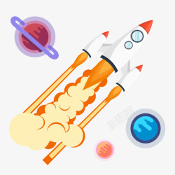 发射小火箭手绘卡通宇宙航天火箭飞船素矢量图高清图片