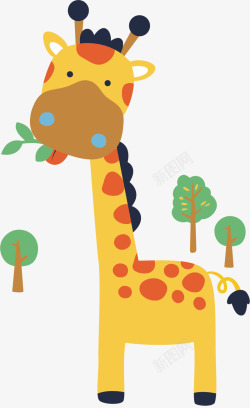 长颈鹿元素吃树叶的长颈鹿矢量图高清图片