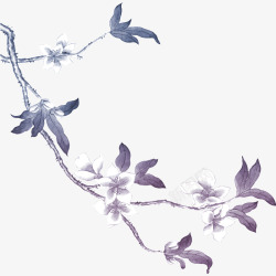 水墨蓝色花朵树枝素材