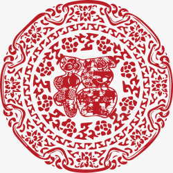 艺术民间画剪纸中国风卡通红色福字新年窗花剪纸高清图片