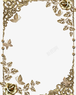 金属花朵饰品金色边框高清图片