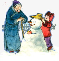 堆雪人的小孩卡通堆雪人的爷孙高清图片