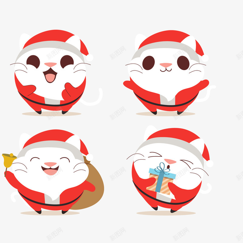 圣诞节卡通猫咪矢量图ai免抠素材_88icon https://88icon.com 动物 卡通 可爱 圆形 圣诞节 猫咪 红色 矢量图