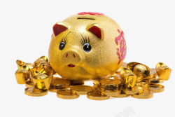 小猪储蓄罐和金元宝素材