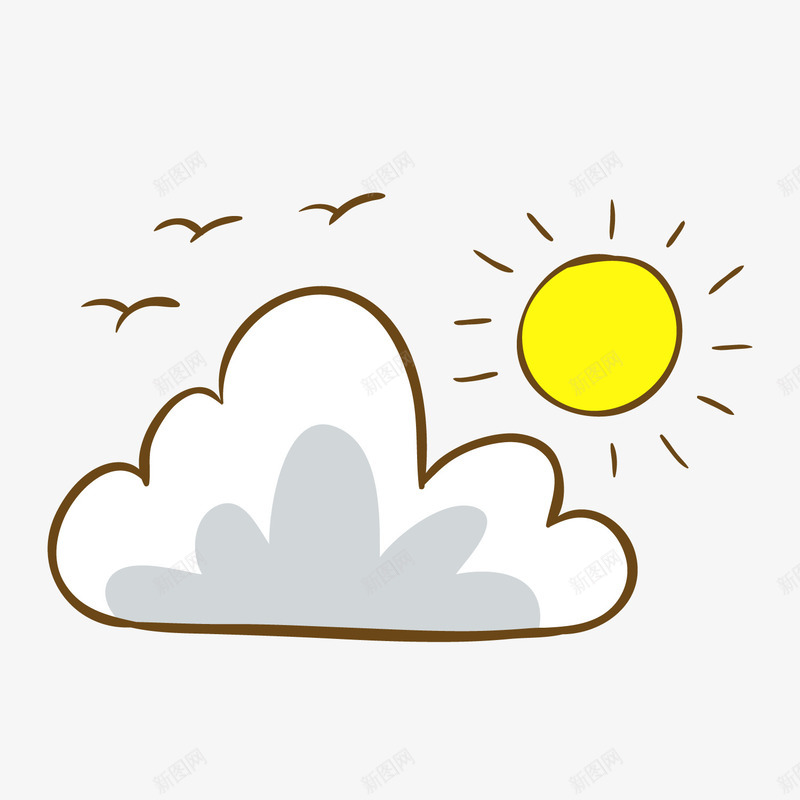 天空装饰云朵太阳png免抠素材_88icon https://88icon.com 云朵便签 卡通白云 大雁 天空装饰 小鸟 背景装饰 黄色太阳