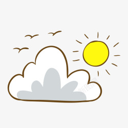 黄色小鸟卡通鸟天空装饰云朵太阳高清图片