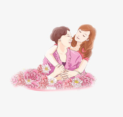 浪漫花朵妈妈与女儿素材