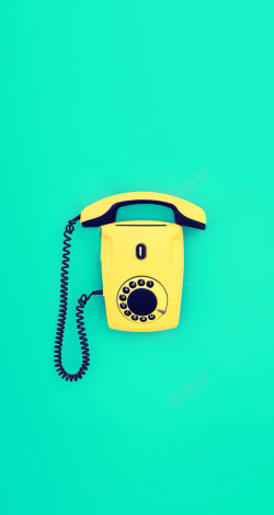 青色背景前的黄色电话素材