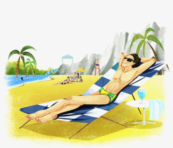 半裸男士海边躺椅享受日光素材