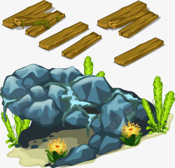 岩石和木板矢量图素材
