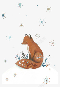 卡通雪中的狐狸素材