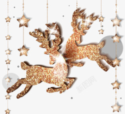 金色闪耀圣诞节麋鹿挂饰矢量图素材