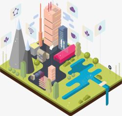 城市物联网高科技智慧城市模型矢量图高清图片