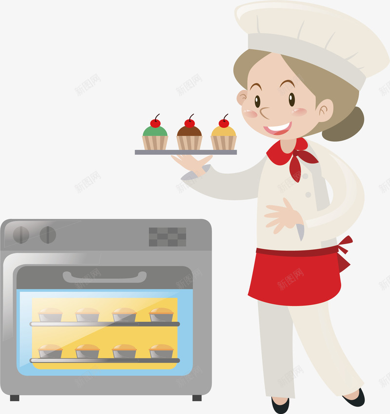 烤箱做蛋糕png免抠素材_88icon https://88icon.com 厨师 烘箱 烤箱 甜点师 矢量素材