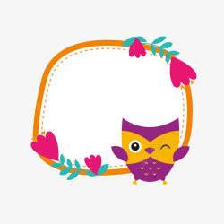 粉色的花朵边框装饰的猫头鹰矢量图素材