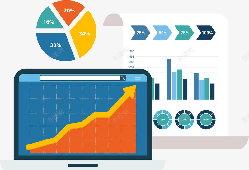 上升数据图表矢量图eps免抠素材_88icon https://88icon.com 上升 折线图 数据图表 矢量素材 饼图 矢量图