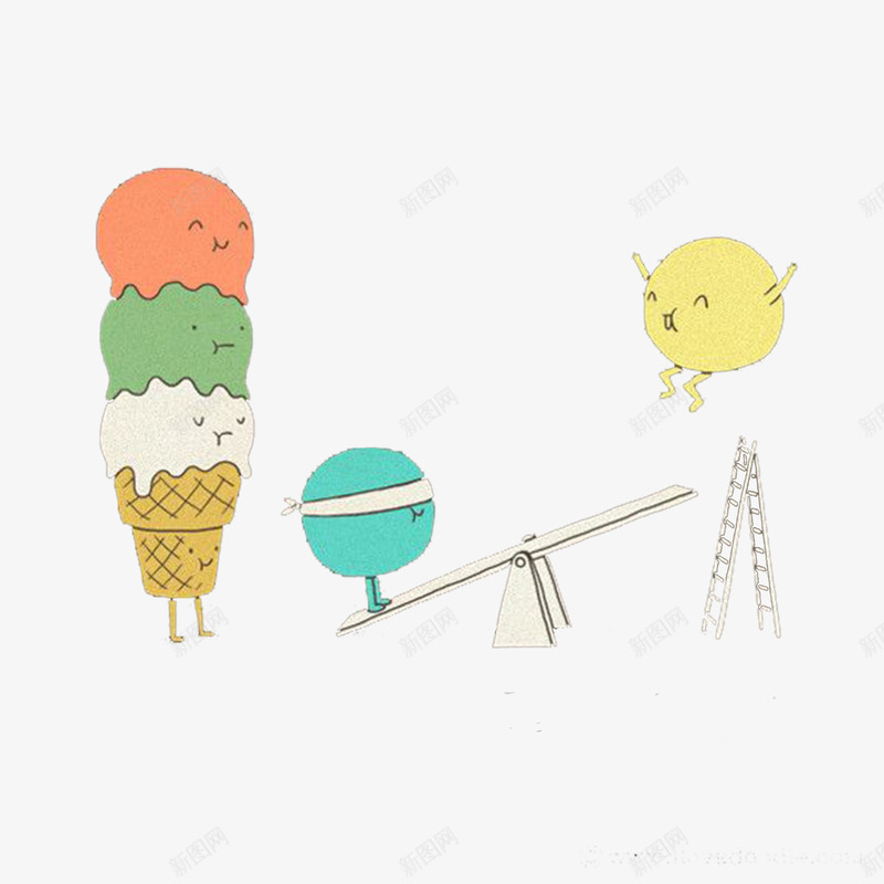 夏天的快乐png免抠素材_88icon https://88icon.com 冰淇凌 可爱 失误 小清新 开心 彩色 拟人 楼梯 笑眼 跷跷板