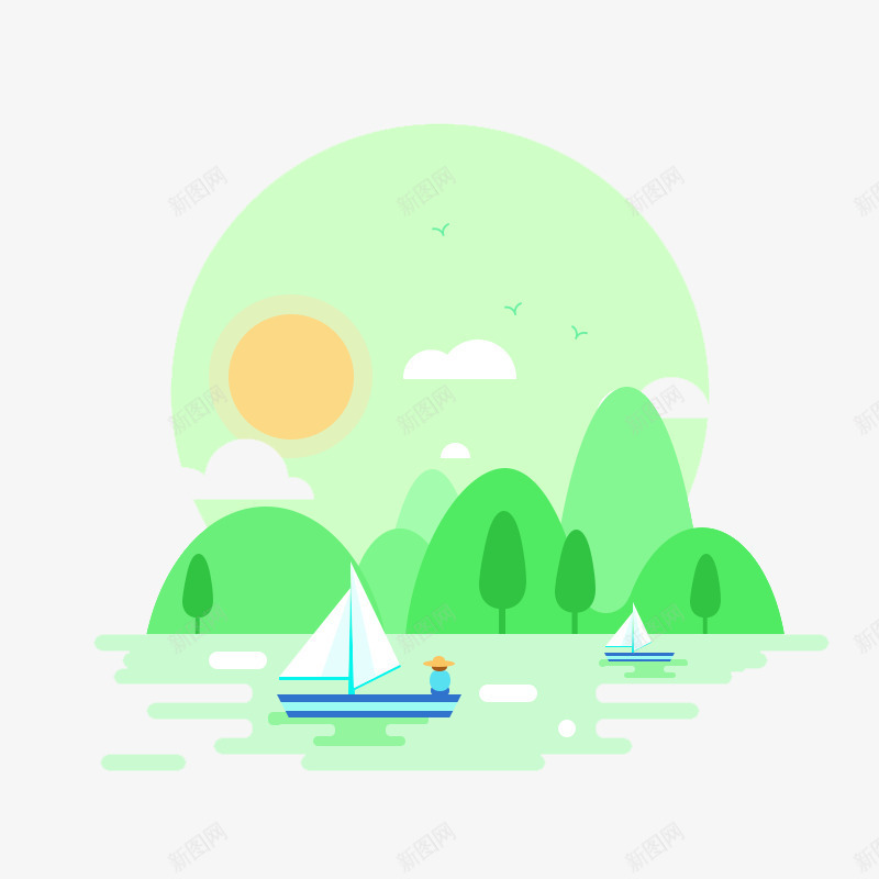 浅色扁平化湖面日出png免抠素材_88icon https://88icon.com 扁平素材 日出 日出素材 浅色 浅色素材 湖面