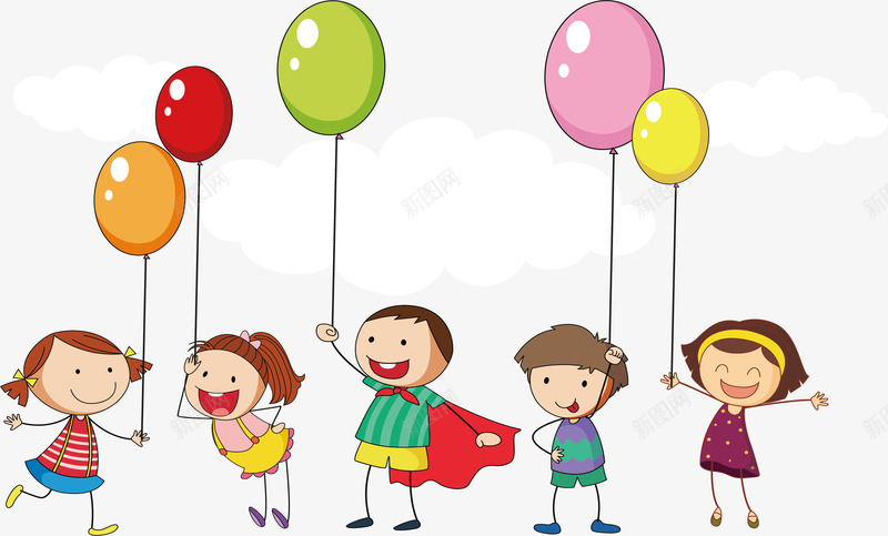 可爱拿着气球的孩子矢量图ai免抠素材_88icon https://88icon.com 卡通孩子 可爱孩子 开心的孩子 拿着气球 气球 矢量png 矢量图