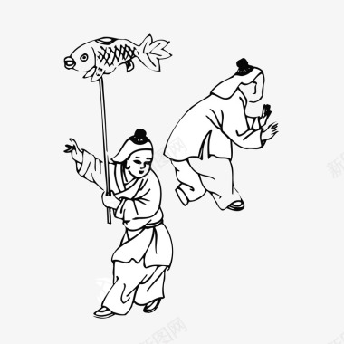 古代服饰纹样古代玩木鱼的孩子图标图标
