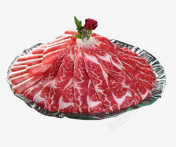 牛肉火锅盘子里的食材牛肉片高清图片