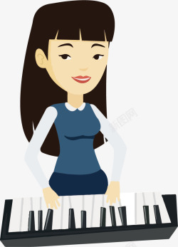 卡通美女教师弹钢琴素材