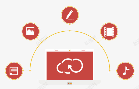 云计算机红色计算机云端技术扁平化图标图标