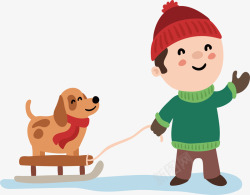玩雪橇拉着小狗玩雪橇矢量图高清图片